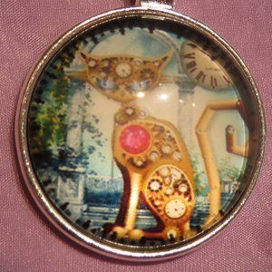 Steampunk Style Cabochon CAT Pendant Necklace with Chain (F36)